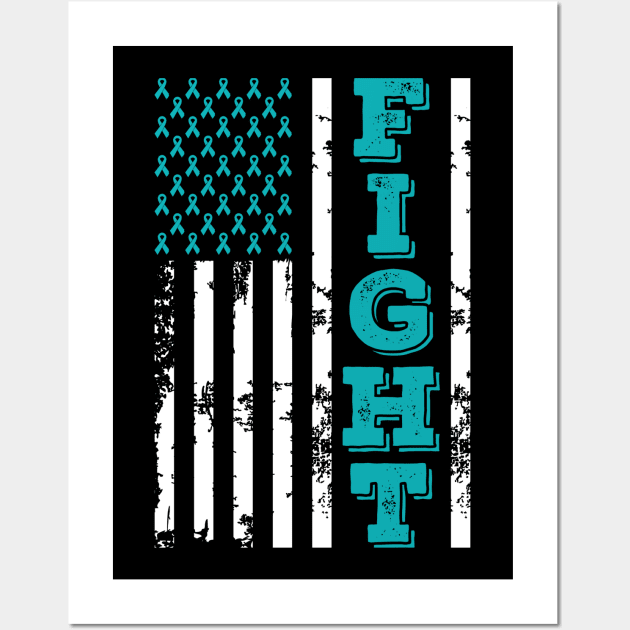 Ovarian Cancer Awareness Fight American Flag 4th Of July - Happy Independence Day Wall Art by BoongMie